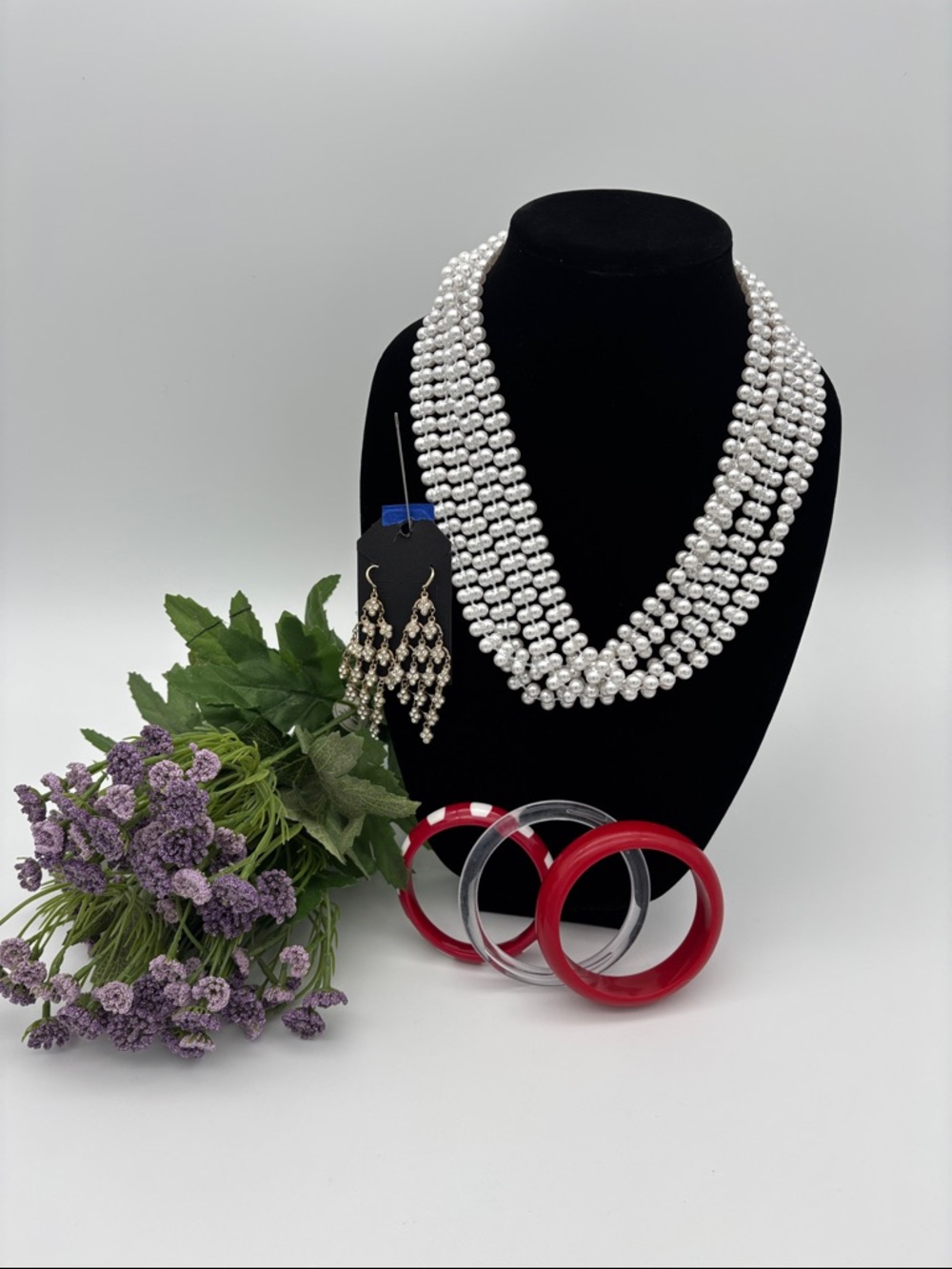 Jewelry Bundle faux Pearl Necklace Earrings Bangle Bracelets Statement Lot